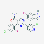 Structure of 5-Pyrimidinecarboxamide, 4-(4-chloro-2-fluorophenyl)-2-(2-chloro-4-pyridinyl)-N-(6-fluoro-1H-indazol-5-yl)-1,4-dihydro-6-methyl-