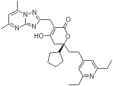 (R)-6-环戊基-6-[2-(2,6-二乙基吡啶-4-基)乙基]-3-[(5,7-二甲基-[1,2,4]三唑并[1,5-a]嘧啶-2-基)甲基]-4-羟基-5,6-二氢-2H-吡喃-2-酮结构式