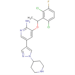 Structure of 3-[1-(2,6-dichloro-3-fluorophenyl)ethoxy]-5-(1-piperidin-4-ylpyrazol-4-yl)pyridin-2-amine