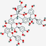 Structure of 8,14-METHANO-2H,14H-1-BENZOPYRANO[7,8-D][1,3]BENZODIOXOCIN-3,5,11,13,15-PENTOL, 2,8-BIS(3,4-DIHYDROXYPHENYL)-10-[(2R,3R,4R)-2-(3,4-DIHYDROXYPHENYL)-3,4-DIHYDRO-3,5,7-TRIHYDROXY-2H-1-BENZOPYRAN-4-YL]-4-[(2R,3R)-2-(3,4-DIHYDROXYPHENYL)-3,4-DIHYDRO-3,5,7-TRI