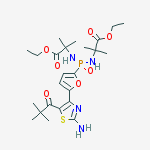 Structure of ethyl 2-[[[5-[2-amino-5-(2,2-dimethylpropanoyl)-1,3-thiazol-4-yl]furan-2-yl]-[(1-ethoxy-2-methyl-1-oxopropan-2-yl)amino]phosphoryl]amino]-2-methylpropanoate