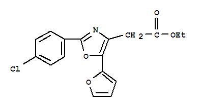 Structure of 4-Oxazoleacetic acid, 2-(4-chlorophenyl)-5-(2-furanyl)-, ethyl ester