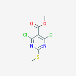 Structure of 5-Pyrimidinecarboxylic acid, 4,6-dichloro-2-(methylthio)-, methyl ester