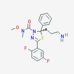 Structure of 1,3,4-Thiadiazole-3(2H)-carboxamide,2-(3-aminopropyl)-5-(2,5-difluorophenyl)-N-methoxy-N-methyl-2-phenyl-, (2R)-