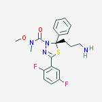 Structure of 1,3,4-Thiadiazole-3(2H)-carboxamide,2-(3-aminopropyl)-5-(2,5-difluorophenyl)-N-methoxy-N-methyl-2-phenyl-, (2S)-