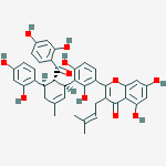 Structure of 2-(3-{(1S,5R,6S)-5-(2,4-dihydroxyphenyl)-6-[(2,4-dihydroxyphenyl)carbonyl]-3-methylcyclohex-2-en-1-yl}-2,4-dihydroxyphenyl)-5,7-dihydroxy-3-(3-methylbut-2-en-1-yl)-4H-chromen-4-one
