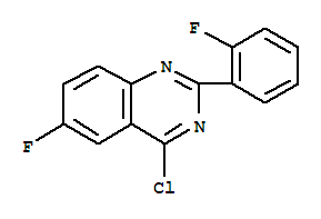 Chemical structure of 4-CHLORO-6-FLUORO-2-(2-FLUORO-PHENYL)-QUINAZOLINE