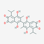 Structure of 6-(1,4-dihydroxy-3-methyl-6,7-dioxo-5-propan-2-ylnaphthalen-2-yl)-5,8-dihydroxy-7-methyl-1-propan-2-ylnaphthalene-2,3-dione