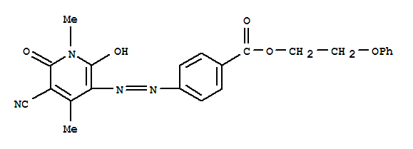 Structure of Benzoic acid, 4-(5-cyano-1,6-dihydro-2-hydroxy-1,4-dimethyl-6-oxo-3-pyridinyl)azo-, 2-phenoxyethyl ester