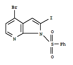 4-溴-2-碘-1-(苯磺酰基)-1H-吡咯并[2,3-B]吡啶结构式
