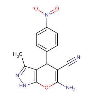 Chemical structure of Pyrano[2,3-c]pyrazole-5-carbonitrile,6-amino-1,4-dihydro-3-methyl-4-(4-nitrophenyl)-