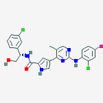 Structure of 4-[2-(2-chloro-4-fluoroanilino)-5-methylpyrimidin-4-yl]-N-[(1S)-1-(3-chlorophenyl)-2-hydroxyethyl]-1H-pyrrole-2-carboxamide