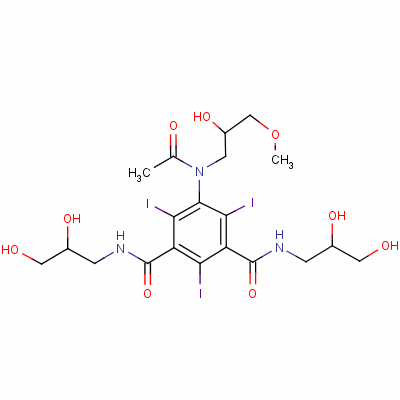 Structure of IODIXANOL  RELATED COMPOUND D  (50 MG)  (5-[ACETYL(2-HYDROXY-3-METHYLPROPYL)AMINO]-N,N-BIS(2,3-DIHYDROXYPROPYL)2,4,6-TRIIODO-1,3-BENZE-NEDICARBOXAMIDE)