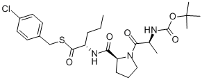 Chemical structure of N-T-boc-ala-pro-nva P-chlorothiobenzyl*ester