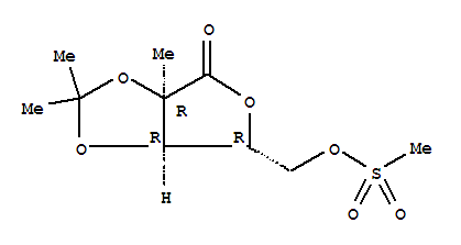 5-O-甲基磺酰基-2,3-O-异丙亚基-2-C-甲基-D-核糖酸-gamma-内酯结构式