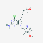 5-[2-AMINO-4-CHLORO-7-[(4-METHOXY-3,5-DIMETHYL-2-PYRIDINYL)METHYL]-7H-PYRROLO[2,3-D]PYRIMIDIN-5-YL]-2-METHYL-4-PENTYN-2-OL结构式