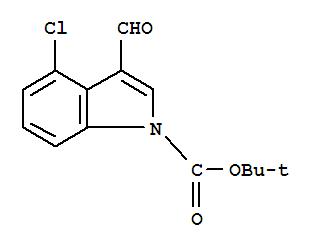Structure of 1H-Indole-1-carboxylicacid, 4-chloro-3-formyl-, 1,1-dimethylethyl ester