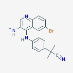 Structure of 2-[4-[(3-amino-6-bromo-4-quinolyl)amino]phenyl]-2-methyl-propanenitrile