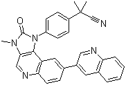 2-甲基-2-[4-[3-甲基-2-氧代-8-(喹啉-3-基)-2,3-二氢咪唑并[4,5-C]喹啉-1-基]苯基]丙腈结构式