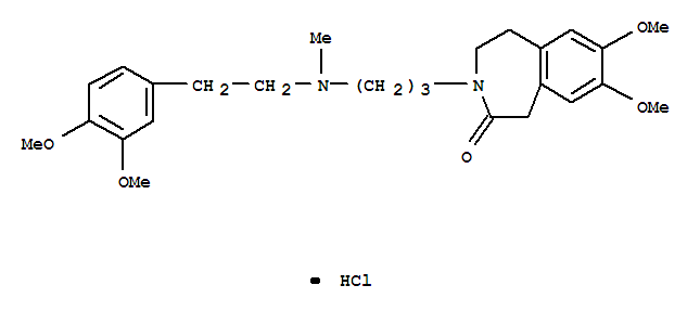 3-[3-[[2-(3,4-DIMETHOXYPHENYL)ETHYL]METHYLAMINO]PROPYL]-1,3,4,5-TETRAHYDRO-7,8-DIMETHOXY-2H-3-BENZAZEPIN-2-ONE HYDROCHLORIDE结构式