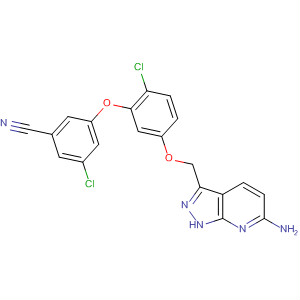 Structure of Benzonitrile,3-[5-[(6-amino-1H-pyrazolo[3,4-b]pyridin-3-yl)methoxy]-2-chlorophenoxy]-5-chloro-
