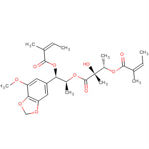 Structure of 2-Butenoic acid, 2-methyl-,(1R,2S)-2-[(2R,3S)-2-hydroxy-2-methyl-3-[[(2Z)-2-methyl-1-oxo-2-buten-1-yl]oxy]-1-oxobutoxy]-1-(7-methoxy-1,3-benzodioxol-5-yl)propyl ester,(2Z)-