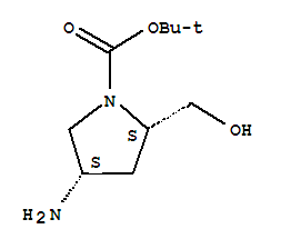 (2S,4S)-4-氨基-2-(羟甲基)-1-吡咯烷羧酸叔丁酯结构式