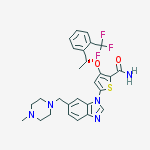 Structure of 5-[6-[(4-methyl-1-piperazinyl)methyl]-1H-benzimidazol-1-yl]-3-[(1R)-1-[2-(trifluoromethyl)phenyl]ethoxy]-2-Thiophenecarboxamide