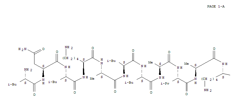 Structure of (2S)-N-[(1S)-1-[[(1S)-5-amino-1-[[(1S)-1-[[(1S)-1-[[(1S)-1-[[(1S)-1-[[ (1S)-1-[[(1S)-1-[[(1S)-5-amino-1-[[(1S)-5-amino-1-[[(1S,2S)-1-[[(1S)-1 -carbamoyl-3-methyl-butyl]carbamoyl]-2-methyl-butyl]carbamoyl]pentyl]c arbamoyl]pentyl]carbamoyl]ethyl]carbamoyl]