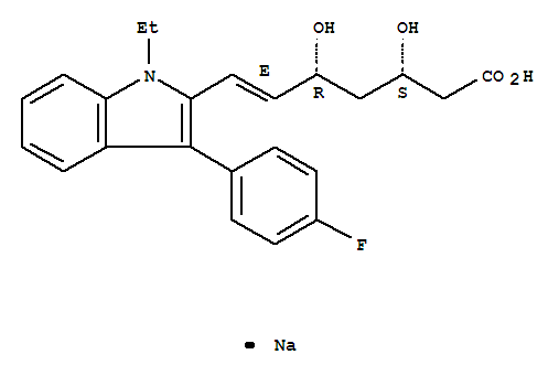 [R*,S*-(E)]-(+/-)-7-[1-Ethyl-3-(4-fluorophenyl)-1H-indol-2-yl]-3,5-dihydroxy-6-heptenoic Acid Monosodium Salt结构式