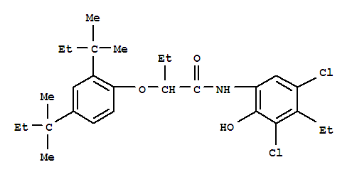 2-[2,4-双(1,1-二甲基丙基)苯氧基]-N-(3,5-二氯-4-乙基-2-羟基苯基)丁酰胺结构式