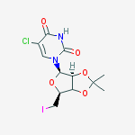 Structure of 1-[(4R,6S,6aR)-6-(iodomethyl)-2,2-dimethyl-3a,4,6,6a-tetrahydrofuro[3,4-d][1,3]dioxol-4-yl]-5-chloro-pyrimidine-2,4-dione