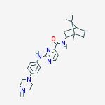 Structure of 2-(4-piperazin-1-ylanilino)-N-(1,7,7-trimethylnorbornan-2-yl)pyrimidine-4-carboxamide