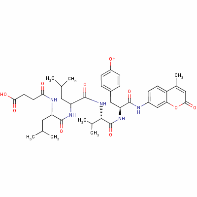 N-琥珀酰基-亮氨酰-亮氨酰-缬氨酰-酪氨酸-7-胺基-4-甲基香豆素结构式