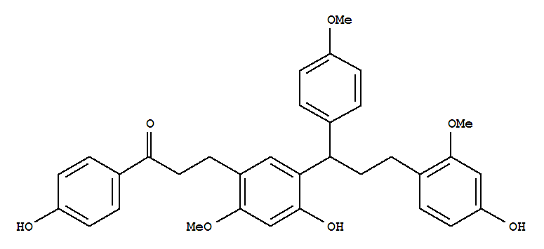 Structure of 1-Propanone,3-[4-hydroxy-5-[3-(4-hydroxy-2-methoxyphenyl)-1-(4-methoxyphenyl)propyl]-2-methoxyphenyl]-1-(4-hydroxyphenyl)-,(+)-