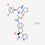 (8R)-8-(3,5-二氟苯基)-10-氧代-N-[(2R)-1,1',2',3-四氢-2'-氧代螺[2H-茚-2,3'-[3H]吡咯并[2,3-b]吡啶]-5-基]-6,9-二氮杂螺[4.5]癸烷-9-乙酰胺盐酸盐结构式