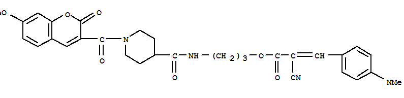 Structure of 2-Propenoic acid, 2-cyano-3-[4-(dimethylamino)phenyl]-, 3-[[[1-[(7-methoxy-2-oxo-2H-1-benzopyran-3-yl)carbonyl]-4-piperidinyl]carbonyl]amino]propyl ester