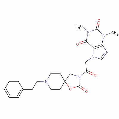 1,3-dimethyl-7-[2-oxo-2-(2-oxo-8-phenethyl-1-oxa-3,8-diazaspiro[4.5]dec-3-yl)ethyl]purine-2,6-dione结构式