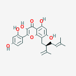 Structure of (2R,3R)-2-(2,4-dihydroxyphenyl)-3,7-dihydroxy-8-[5-hydroxy-5-methyl-2-(prop-1-en-2-yl)hexyl]-5-methoxy-2,3-dihydro-4H-chromen-4-one