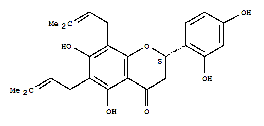4H-1-Benzopyran-4-one, 2-(2,4-dihydroxyphenyl)-2,3-dihydro-5,7-dihydro xy-6,8-bis(3-methyl-2-butenyl)-, (S)-结构式