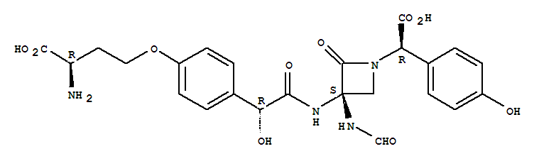 Structure of (αR,3S)-3-[[(R)-[4-[(R)-3-Amino-3-carboxypropoxy]phenyl]hydroxyacetyl]amino]-3-(formylamino)-α-(4-hydroxyphenyl)-2-oxo-1-azetidineacetic acid