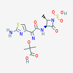 Structure of Propanoic acid,2-[[(E)-[1-(2-amino-4- thiazolyl)-2-[[(2S,3S)-2-methyl-4-oxo-1- sulfo-3-azetidinyl]amino]-2-oxoethylidene]- amino]oxy]-2-methyl-